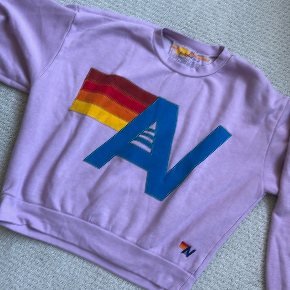 Aviator Nation - women’s Logo Stitched relaxed Crew- Mauve - size XS